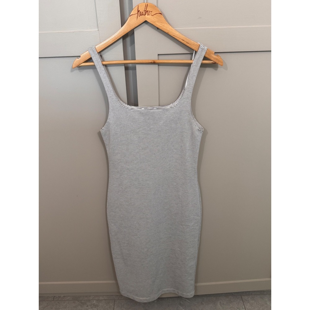 Zara Trafaluc Womens Black White Striped Ribbed Bodycon Midi Tank Dress Size M